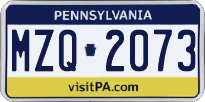 PA license plate MZQ2073
