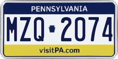 PA license plate MZQ2074