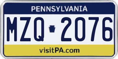 PA license plate MZQ2076