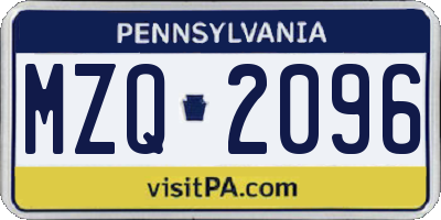 PA license plate MZQ2096