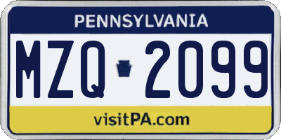 PA license plate MZQ2099