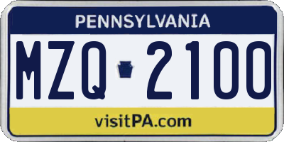 PA license plate MZQ2100