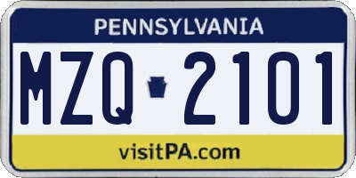 PA license plate MZQ2101