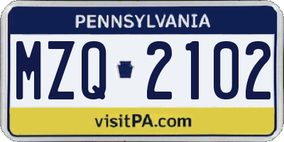 PA license plate MZQ2102
