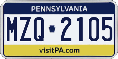 PA license plate MZQ2105