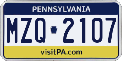 PA license plate MZQ2107