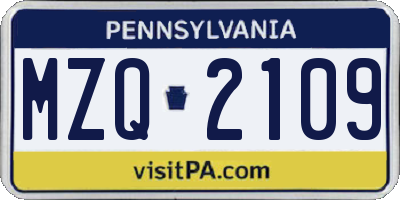 PA license plate MZQ2109