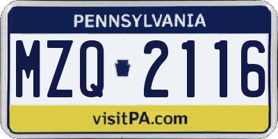 PA license plate MZQ2116