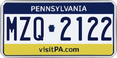 PA license plate MZQ2122