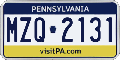 PA license plate MZQ2131