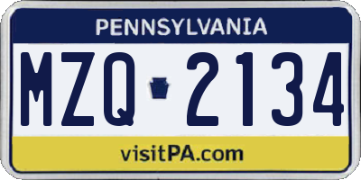 PA license plate MZQ2134