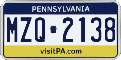 PA license plate MZQ2138