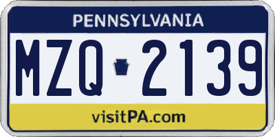 PA license plate MZQ2139