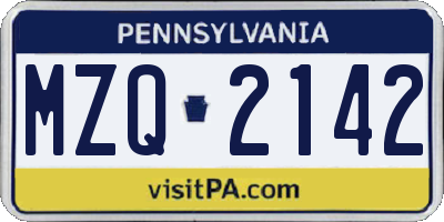 PA license plate MZQ2142