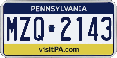 PA license plate MZQ2143