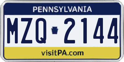 PA license plate MZQ2144