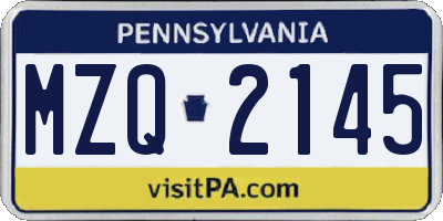 PA license plate MZQ2145