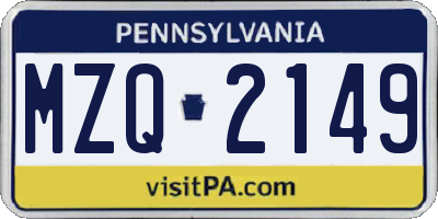 PA license plate MZQ2149