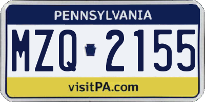 PA license plate MZQ2155