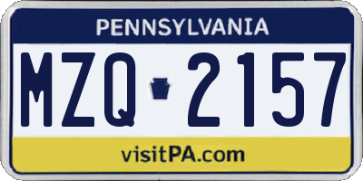 PA license plate MZQ2157