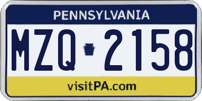 PA license plate MZQ2158