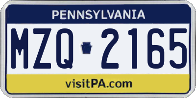 PA license plate MZQ2165