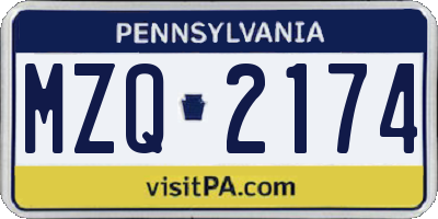 PA license plate MZQ2174