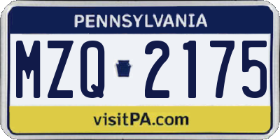 PA license plate MZQ2175