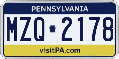 PA license plate MZQ2178