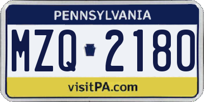 PA license plate MZQ2180