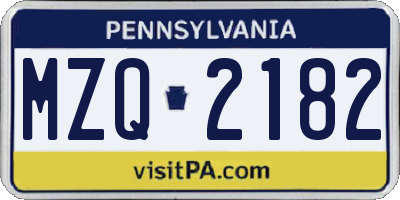 PA license plate MZQ2182