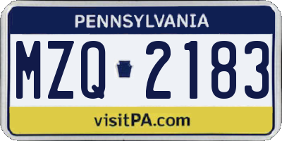 PA license plate MZQ2183