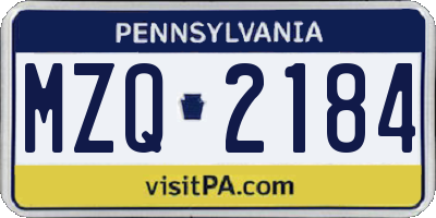 PA license plate MZQ2184