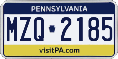 PA license plate MZQ2185