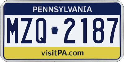 PA license plate MZQ2187
