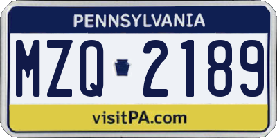 PA license plate MZQ2189