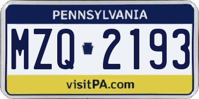 PA license plate MZQ2193