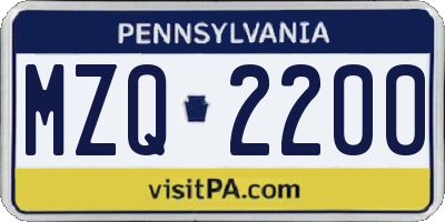 PA license plate MZQ2200