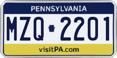 PA license plate MZQ2201