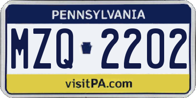 PA license plate MZQ2202