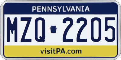 PA license plate MZQ2205