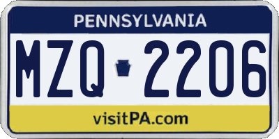 PA license plate MZQ2206