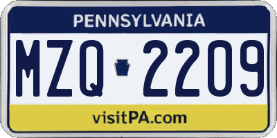 PA license plate MZQ2209