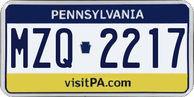 PA license plate MZQ2217