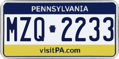 PA license plate MZQ2233