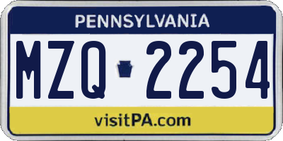 PA license plate MZQ2254