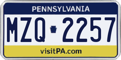 PA license plate MZQ2257