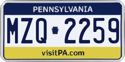 PA license plate MZQ2259