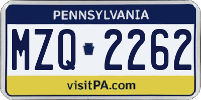 PA license plate MZQ2262