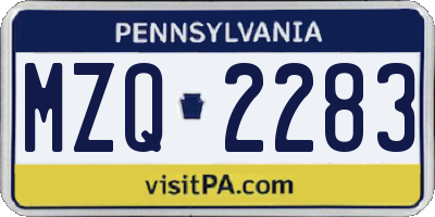 PA license plate MZQ2283